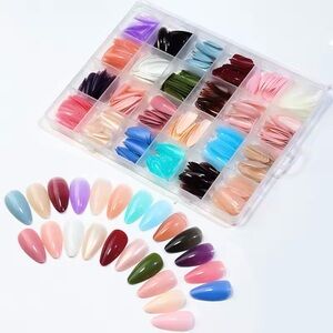 24 Colorful Medium Length Almond Nail Tips Set - 24pcs per color